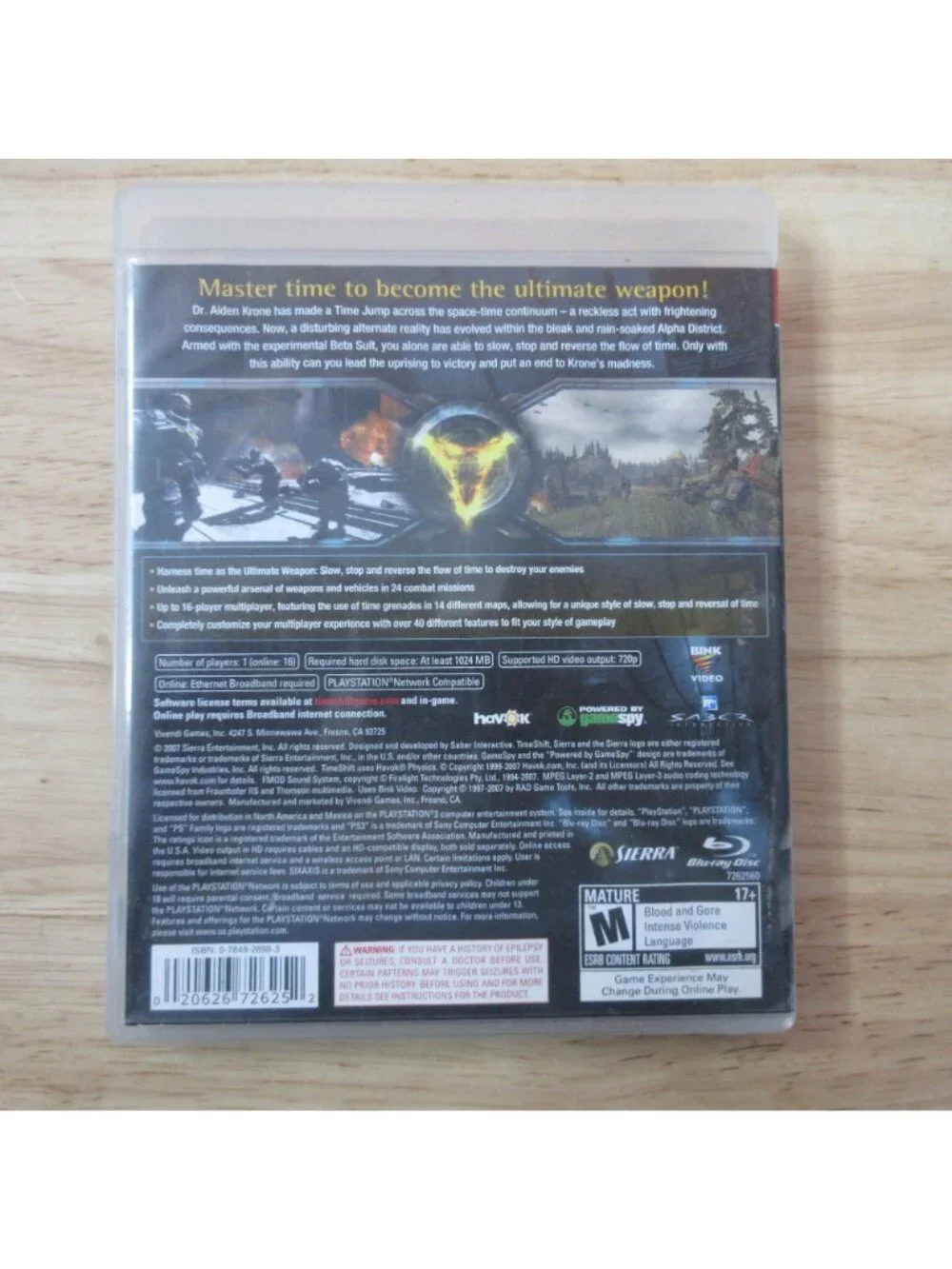 TimeShift (Sony PlayStation 3, 2007) PS3 - No Manual